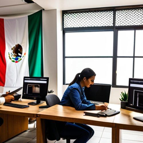 Home 11 **
A modern office in Mexico City. Diverse employees are working at computers. In the foreground, a clearly defined employment contract is being signed, with emphasis on key elements such as salary, working hours, and vacation days. The atmosphere is professional and legally sound. Subtle background elements hint at the Mexican flag colors.
**