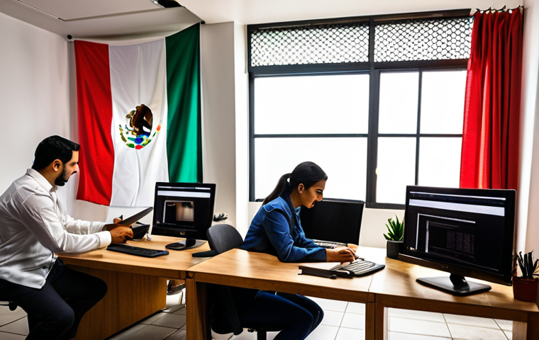 **

A modern office in Mexico City. Diverse employees are working at computers. In the foreground, a clearly defined employment contract is being signed, with emphasis on key elements such as salary, working hours, and vacation days. The atmosphere is professional and legally sound. Subtle background elements hint at the Mexican flag colors.

**